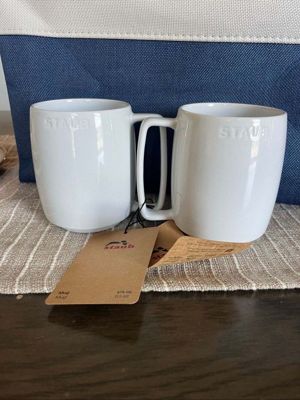 2 STAUB Ceramic Stacking Mug 16 oz  White SET of 2 - NWT